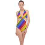 Lgbt Pride Motif Flag Pattern 1 Halter Front Plunge Swimsuit