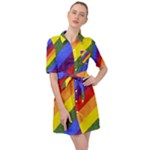 Lgbt Pride Motif Flag Pattern 1 Belted Shirt Dress