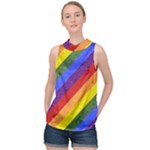 Lgbt Pride Motif Flag Pattern 1 High Neck Satin Top