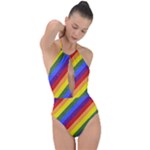 Lgbt Pride Motif Flag Pattern 1 Plunge Cut Halter Swimsuit