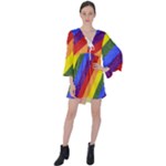 Lgbt Pride Motif Flag Pattern 1 V-Neck Flare Sleeve Mini Dress