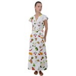 Fruits, Vegetables And Berries Flutter Sleeve Maxi Dress