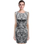 Black And White Ornate Pattern Sleeveless Velvet Midi Dress