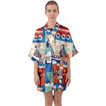 Travel With Love Half Sleeve Satin Kimono 