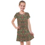 Modern Tropical Motif Print Kids  Cross Web Dress