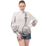 Wine Glass And Decanter High Neck Long Sleeve Chiffon Top