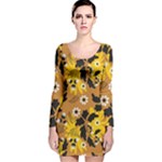 Folk flowers art pattern  Long Sleeve Velvet Bodycon Dress