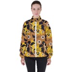 Folk flowers art pattern  Women s High Neck Windbreaker