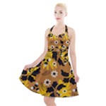 Folk flowers art pattern  Halter Party Swing Dress 