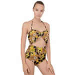 Folk flowers art pattern  Scallop Top Cut Out Swimsuit