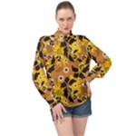 Folk flowers art pattern  High Neck Long Sleeve Chiffon Top