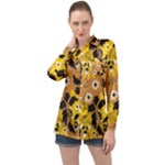 Folk flowers art pattern  Long Sleeve Satin Shirt