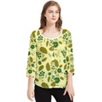 Folk flowers art pattern Floral  Chiffon Quarter Sleeve Blouse