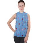 Baby Elephant Flying On Balloons Mock Neck Chiffon Sleeveless Top