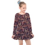 Warm Abstract Surface Print Kids  Long Sleeve Dress