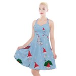 Funny Mushrooms Go About Their Business Halter Party Swing Dress 