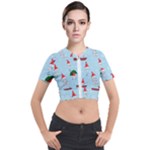 Funny Mushrooms Go About Their Business Short Sleeve Cropped Jacket