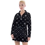 Black And White Funny Monster Print Pattern Women s Long Sleeve Casual Dress