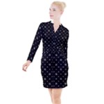 Black And White Funny Monster Print Pattern Button Long Sleeve Dress