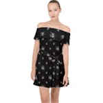 Black And White Funny Monster Print Pattern Off Shoulder Chiffon Dress
