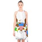 E8cftciweaqngbg Halter Collar Waist Tie Chiffon Dress
