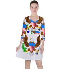Quarter Sleeve Ruffle Waist Dress 