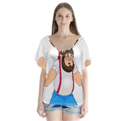 V-Neck Flutter Sleeve Top 
