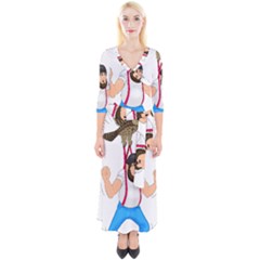 Quarter Sleeve Wrap Maxi Dress 