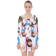 V-neck Bodycon Long Sleeve Dress 