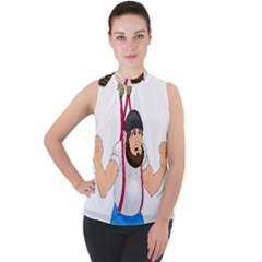 Mock Neck Chiffon Sleeveless Top 