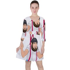 Quarter Sleeve Ruffle Waist Dress 