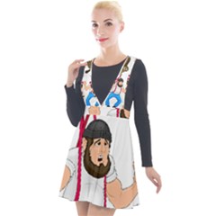 Plunge Pinafore Velour Dress 