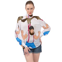 High Neck Long Sleeve Chiffon Top 