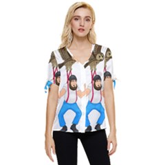Bow Sleeve Button Up Top 