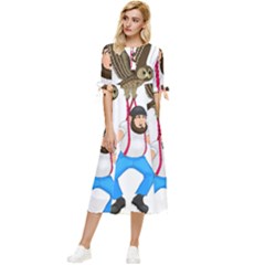 Bow Sleeve Chiffon Midi Dress 
