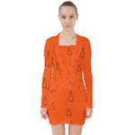 Drawing-1 Sketchpad V-neck Bodycon Long Sleeve Dress