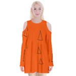 Drawing-1 Sketchpad Velvet Long Sleeve Shoulder Cutout Dress
