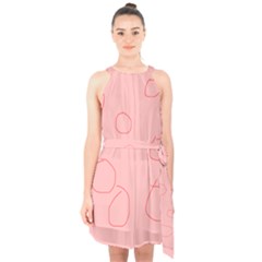 Halter Collar Waist Tie Chiffon Dress 