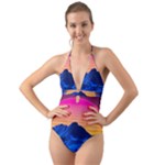 Outrun-vaporwave-hd-wallpaper-preview Halter Cut-Out One Piece Swimsuit