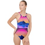 Outrun-vaporwave-hd-wallpaper-preview High Neck One Piece Swimsuit