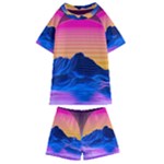 Outrun-vaporwave-hd-wallpaper-preview Kids  Swim Tee and Shorts Set