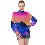 Outrun-vaporwave-hd-wallpaper-preview High Neck Long Sleeve Chiffon Top
