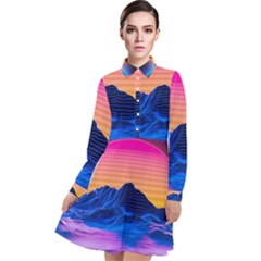 Long Sleeve Chiffon Shirt Dress 