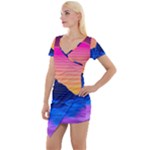 Outrun-vaporwave-hd-wallpaper-preview Short Sleeve Asymmetric Mini Dress
