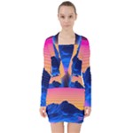 Outrun-vaporwave-hd-wallpaper-preview V-neck Bodycon Long Sleeve Dress