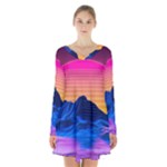 Outrun-vaporwave-hd-wallpaper-preview Long Sleeve Velvet V-neck Dress