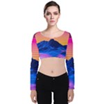 Outrun-vaporwave-hd-wallpaper-preview Velvet Long Sleeve Crop Top