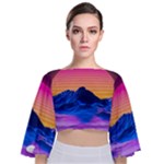 Outrun-vaporwave-hd-wallpaper-preview Tie Back Butterfly Sleeve Chiffon Top