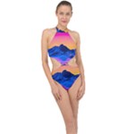 Outrun-vaporwave-hd-wallpaper-preview Halter Side Cut Swimsuit