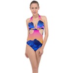 Outrun-vaporwave-hd-wallpaper-preview Halter Front Plunge Swimsuit